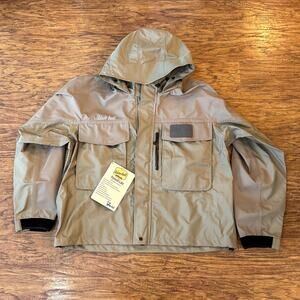 Adamsbuilt Pyramid Lake Tan Hooded Wading Fishing Jacket Large NWT